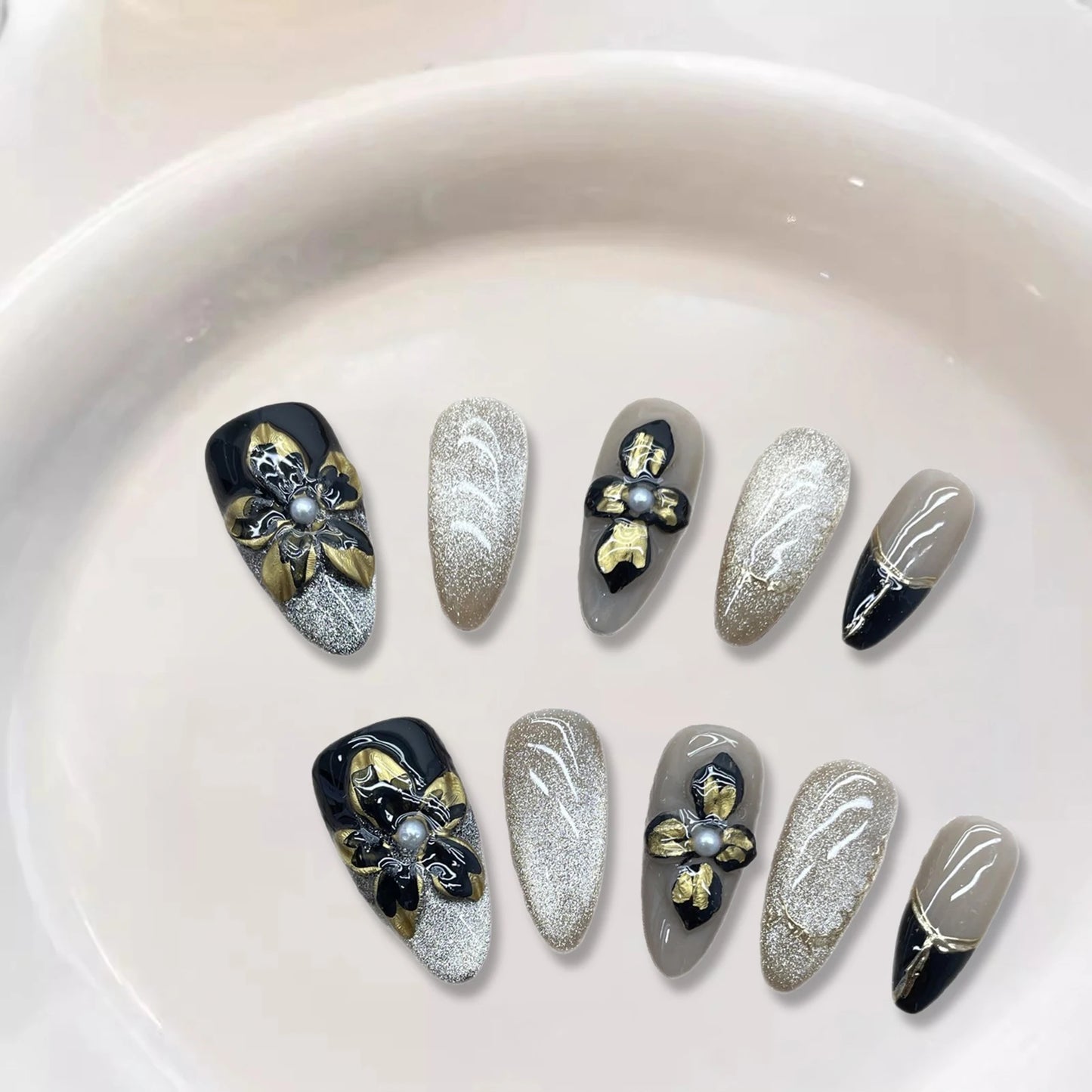 10PCS Fait Main Faux Ongles Réutilisables Fleury ⋆˚✿