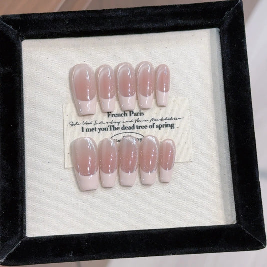 10pcs Faux Ongles French Glossy Réutilisables ⋆✴︎