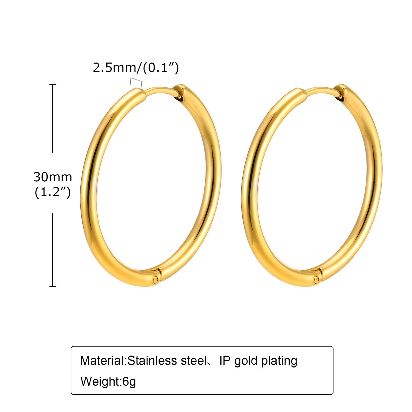 Vnox 20mm/25mm/30mm/40mm Boucles d'Oreilles en Forme de Hoop Inoxydables