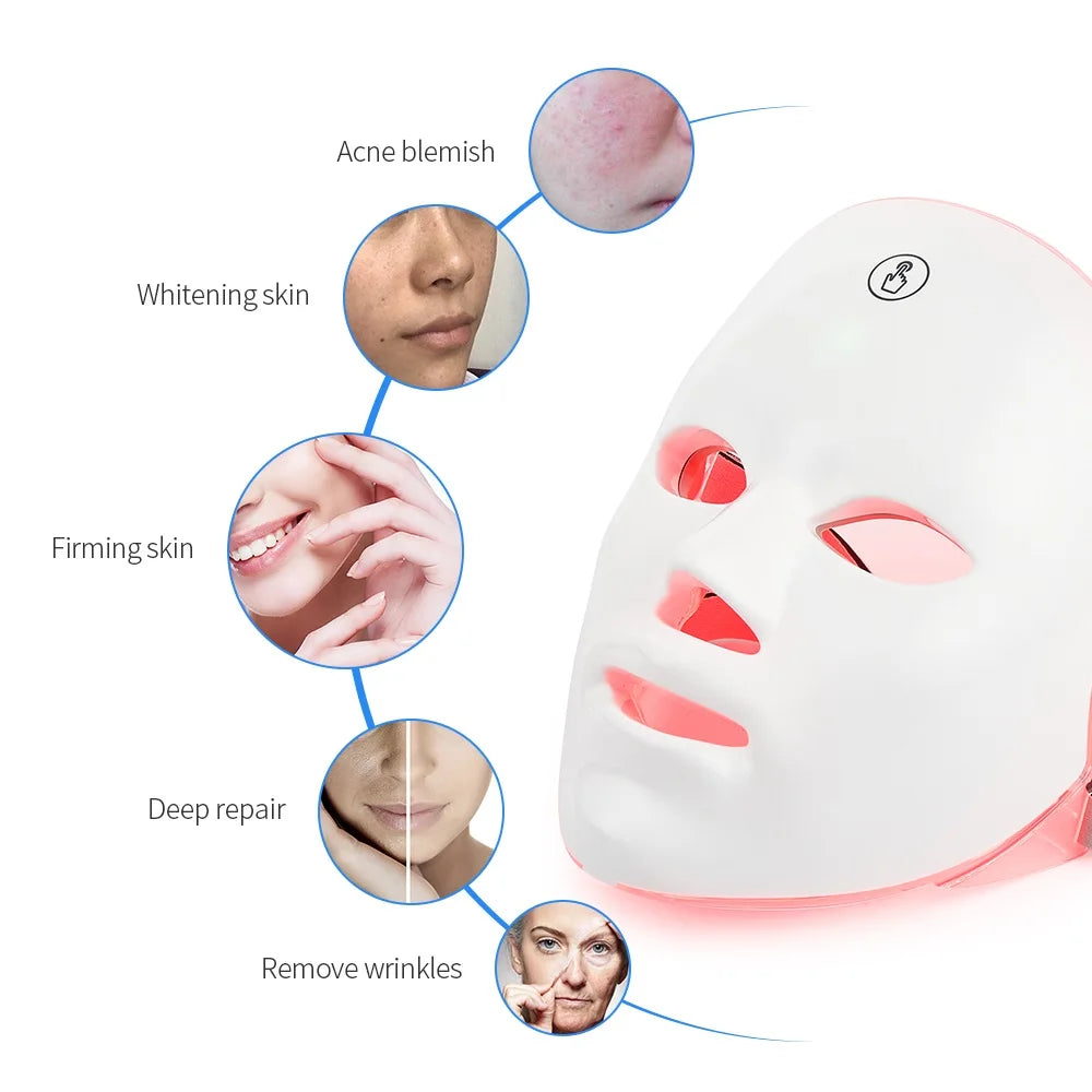 Rechargeable Facial LED Mask 7 Colors LED Photon Beauty Mask Skin Rejuvenation (STOCK Limité)