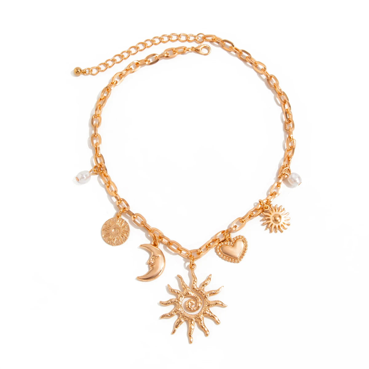 Vintage Coeur Soleil Lune Pendantif Trendy ── .✦