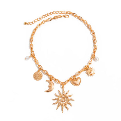 Vintage Coeur Soleil Lune Pendantif Trendy ── .✦