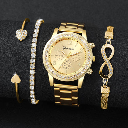4PCS/Set Fashion Montre + Bracelets Inoxydables