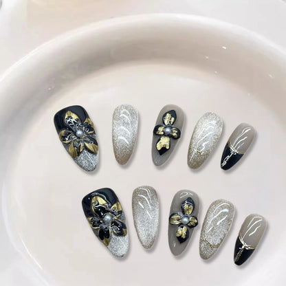 10PCS Fait Main Faux Ongles Réutilisables Fleury ⋆˚✿