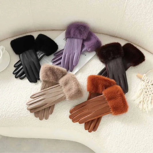 Hiver Luxury Faux Cuir/Fausse Fourrure Gants ⟢