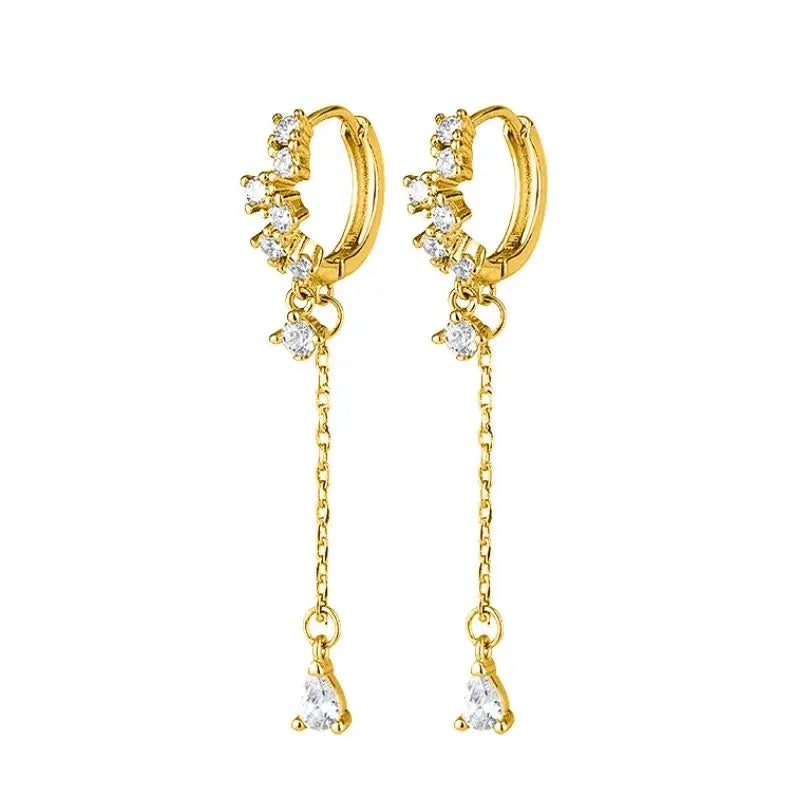 925 Sterling Zircon Geometric Boucles d'Oreilles Pendantes