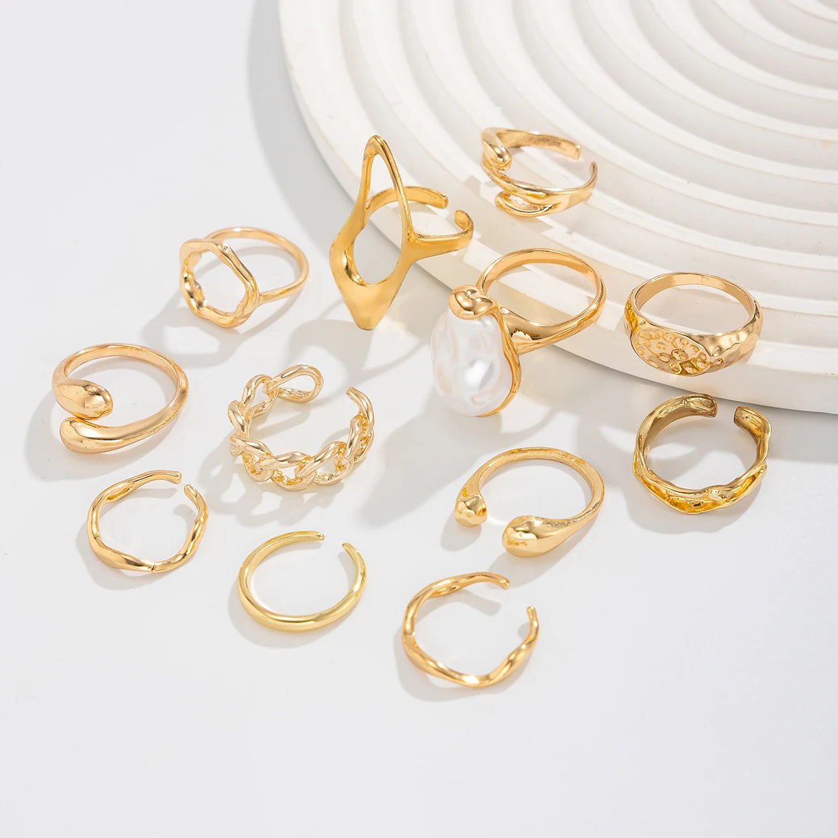 12Pcs/Set Vintage Imitation Perle Bagues ─ .✦