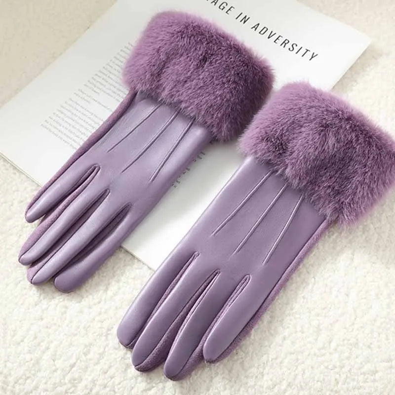 Hiver Luxury Faux Cuir/Fausse Fourrure Gants ⟢