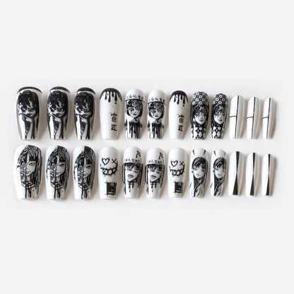 24Pcs Horror Comic Tomie Faux Ongles Parfait  ִֶָ..🦇