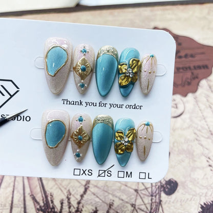 10PCS Fait Main Faux Ongles Réutilisables Fleury ⋆˚✿