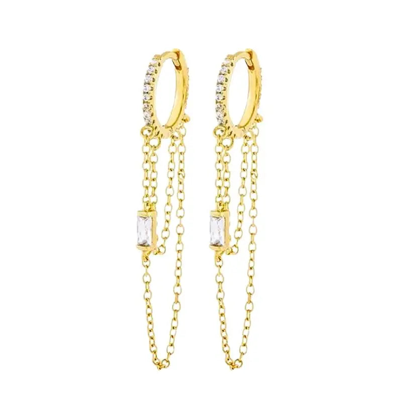 925 Sterling Zircon Geometric Boucles d'Oreilles Pendantes