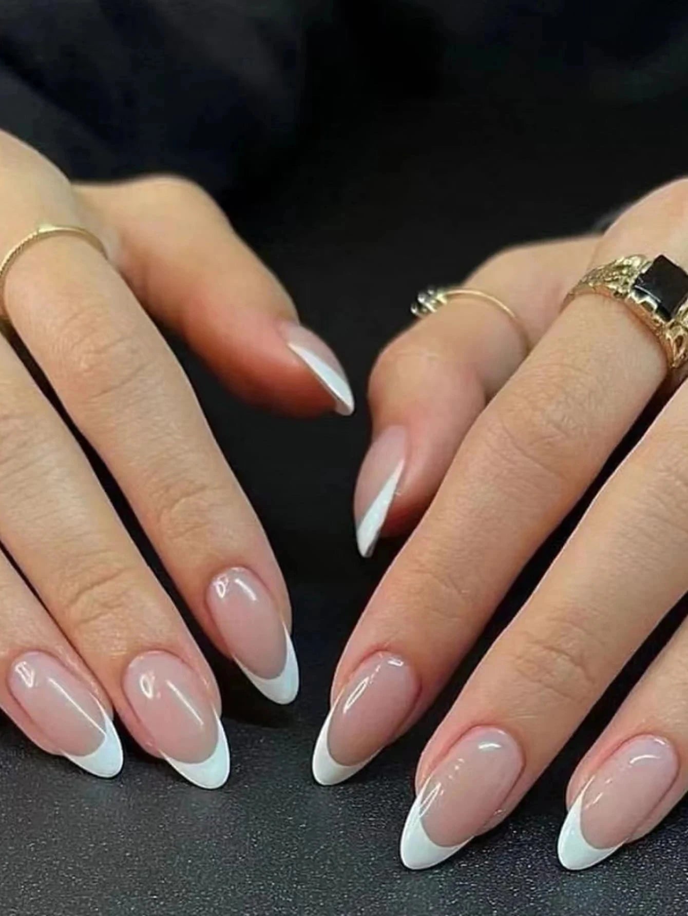 ♡ 24Pcs Long T-shaped French Faux Ongles ♡
