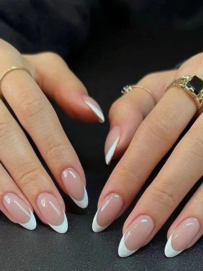 ♡ 24Pcs Long T-shaped French Faux Ongles ♡