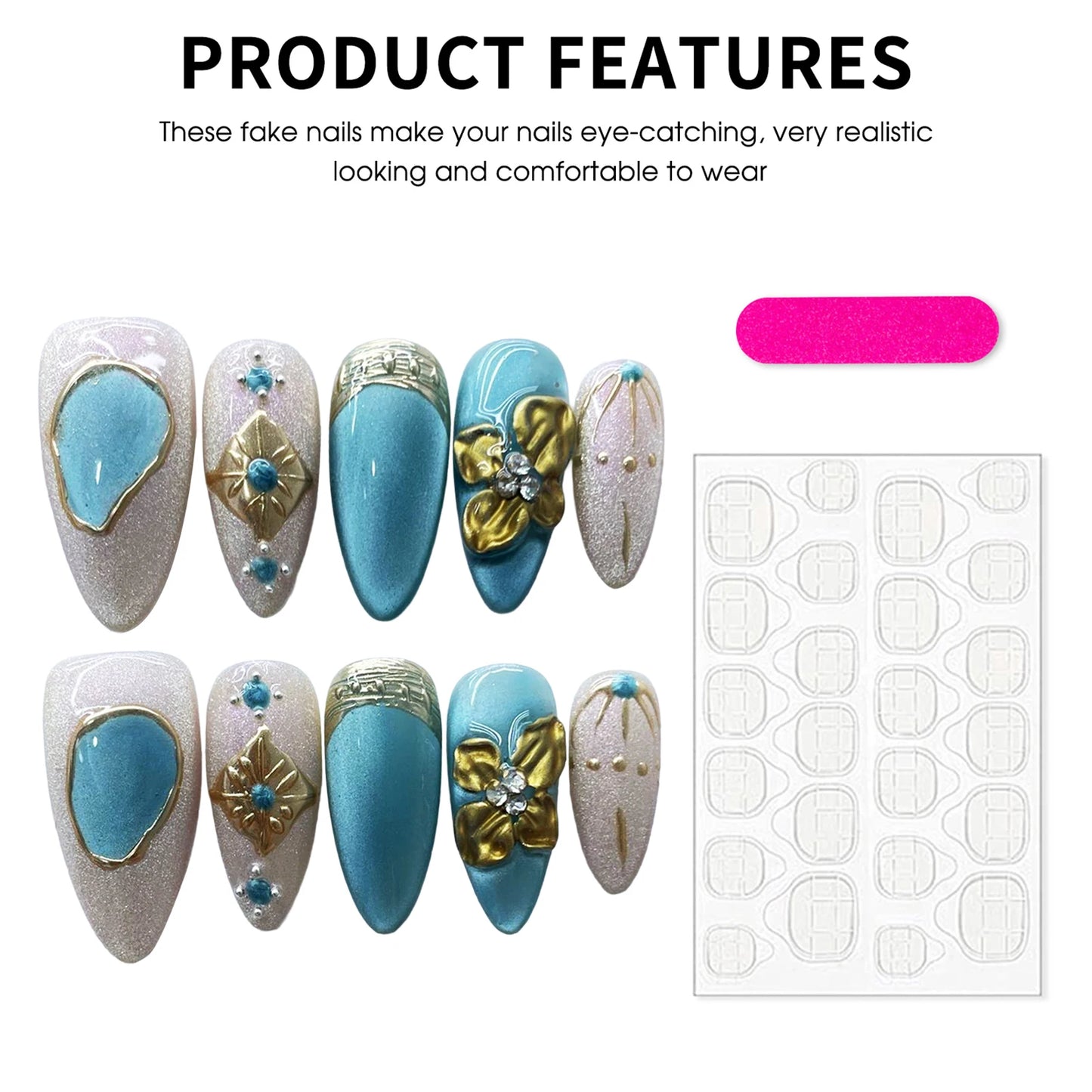 10PCS Fait Main Faux Ongles Réutilisables Fleury ⋆˚✿