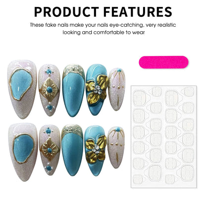 10PCS Fait Main Faux Ongles Réutilisables Fleury ⋆˚✿