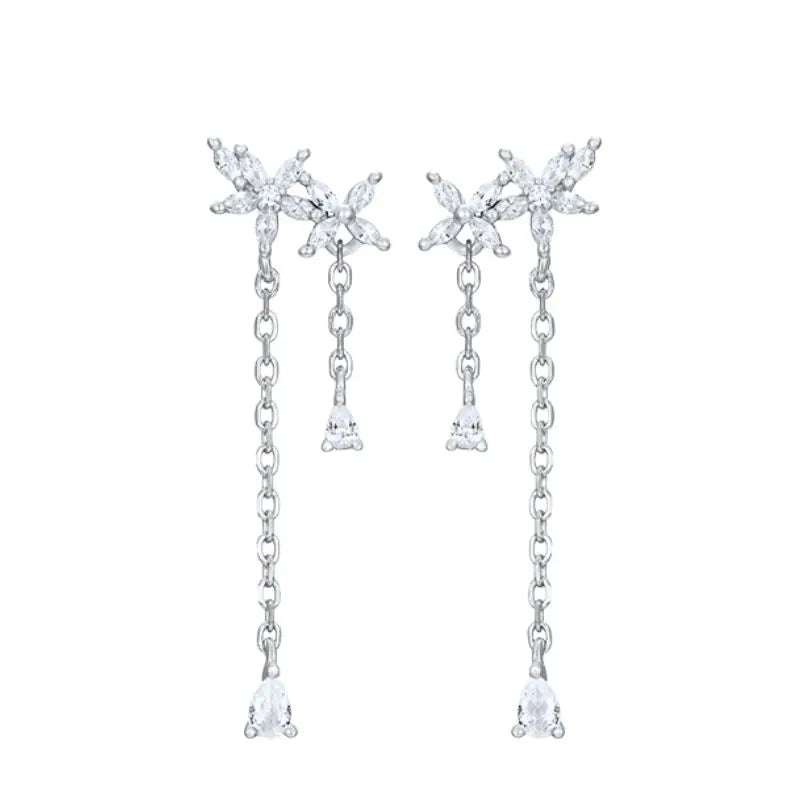 925 Sterling Zircon Geometric Boucles d'Oreilles Pendantes