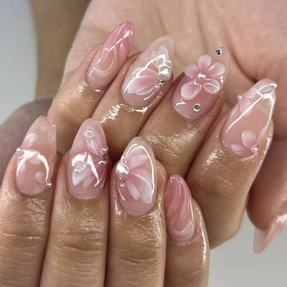 24pcs Faux Ongles 3D Fleurs et Autres Design (Modèle Normal/Modèle Fais Main)