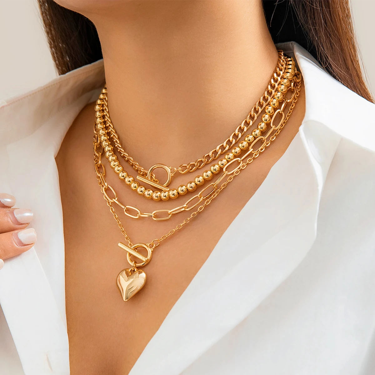 4Pcs/Set Punk Collier Doré et Argenté Inoxydable ⟢