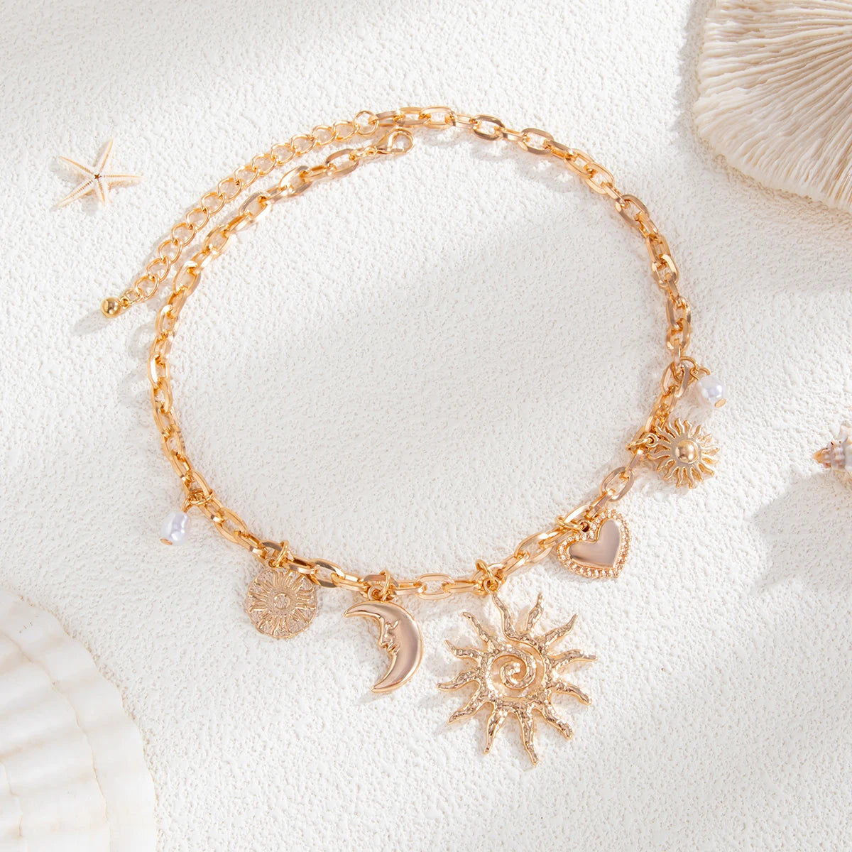 Vintage Coeur Soleil Lune Pendantif Trendy ── .✦