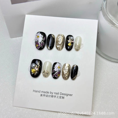 10Pcs Faux Ongles Réutilisables Fait à la Main જ⁀➴