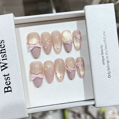 10pc Cat Eye Almond Haute Qualité Faux Ongles Réutilisable  ─ .✦