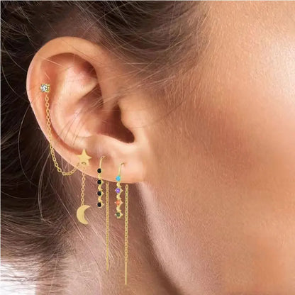 925 Sterling Zircon Geometric Boucles d'Oreilles Pendantes