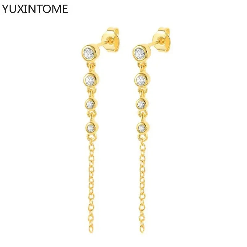 925 Sterling Zircon Geometric Boucles d'Oreilles Pendantes