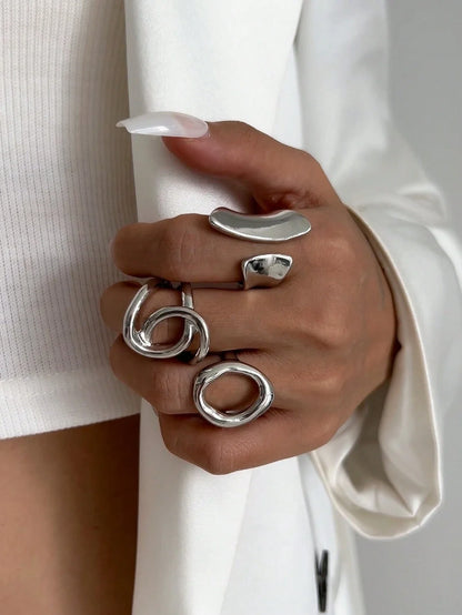 3pcs Retro Punk Asymmetrical Bagues ♡