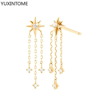 925 Sterling Zircon Geometric Boucles d'Oreilles Pendantes