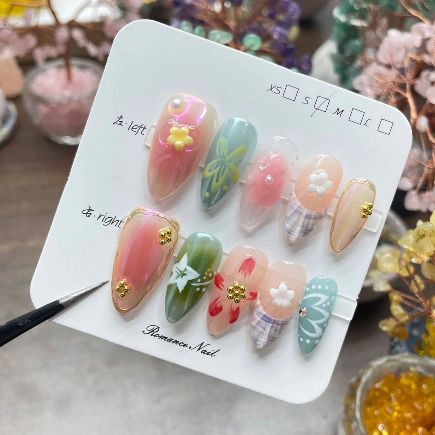10PCS Fait Main Faux Ongles Réutilisables Fleury ⋆˚✿