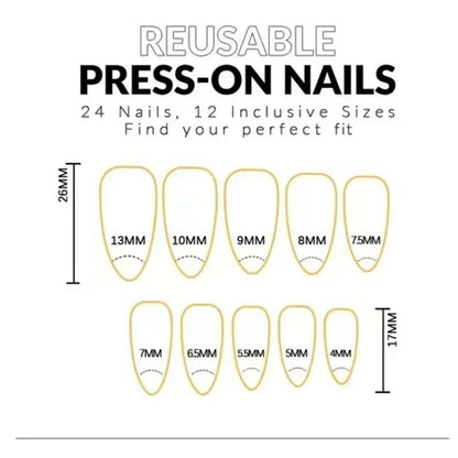 ♡ 24Pcs Long T-shaped French Faux Ongles ♡