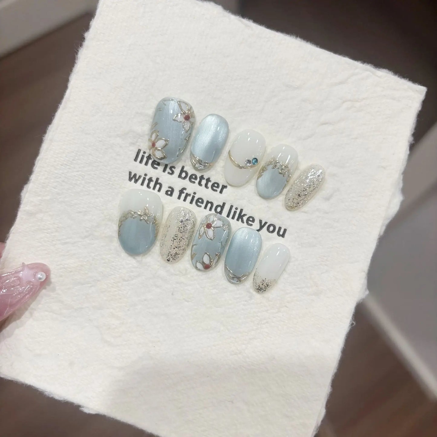 10Pcs Faux Ongles Réutilisables Fait à la Main જ⁀➴