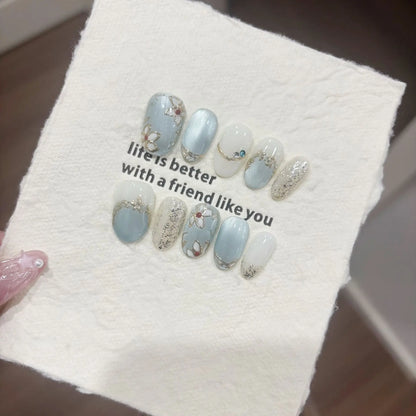 10Pcs Faux Ongles Réutilisables Fait à la Main જ⁀➴