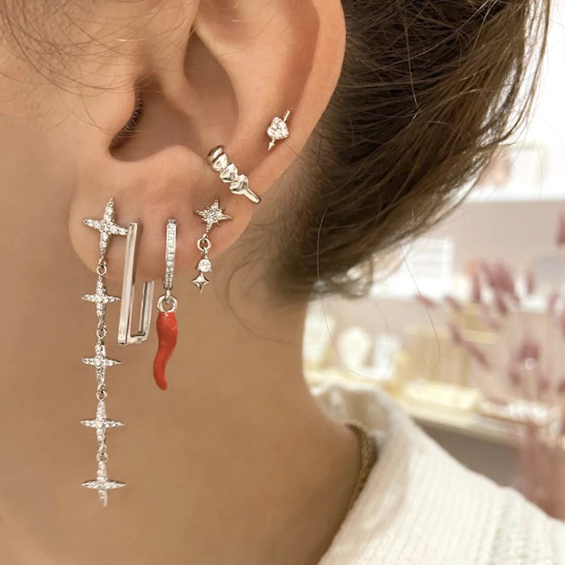 925 Sterling Zircon Geometric Boucles d'Oreilles Pendantes