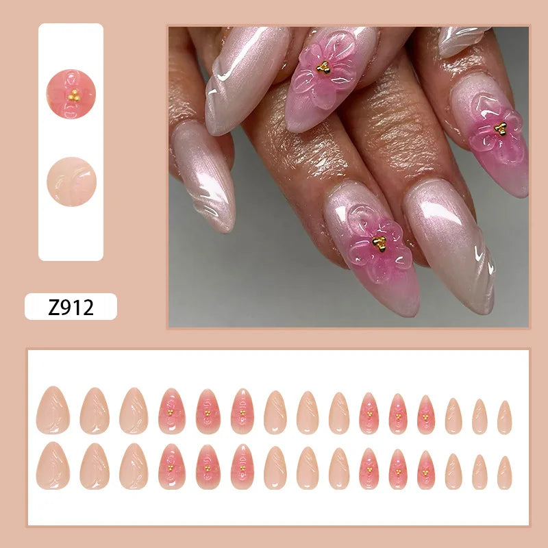 24pcs Faux Ongles 3D Fleurs et Autres Design (Modèle Normal/Modèle Fais Main)