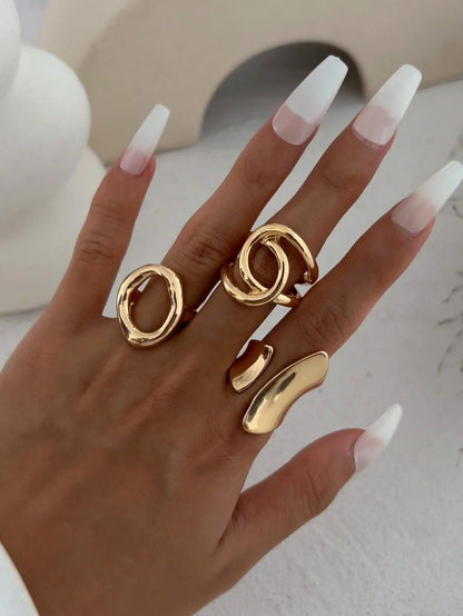 3pcs Retro Punk Asymmetrical Bagues ♡