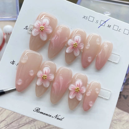 10PCS Fait Main Faux Ongles Réutilisables Fleury ⋆˚✿