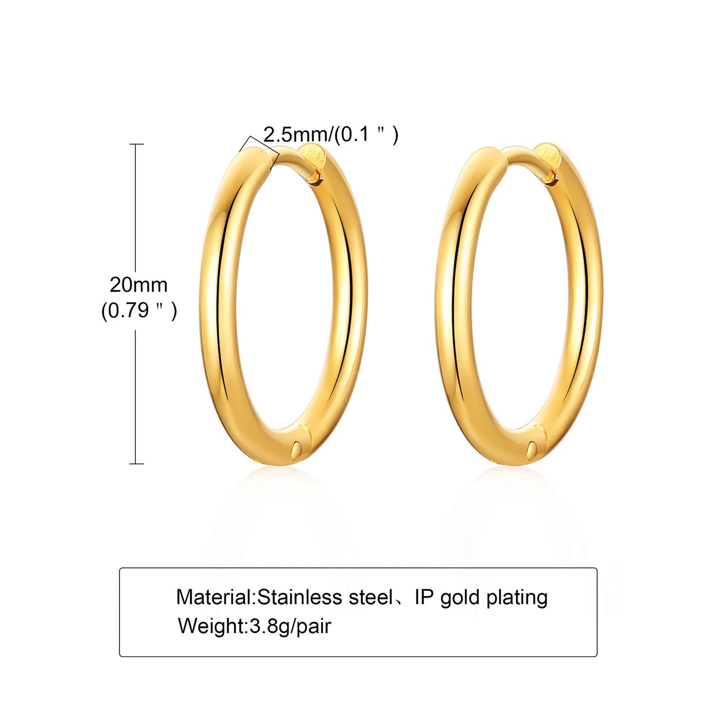 Vnox 20mm/25mm/30mm/40mm Boucles d'Oreilles en Forme de Hoop Inoxydables