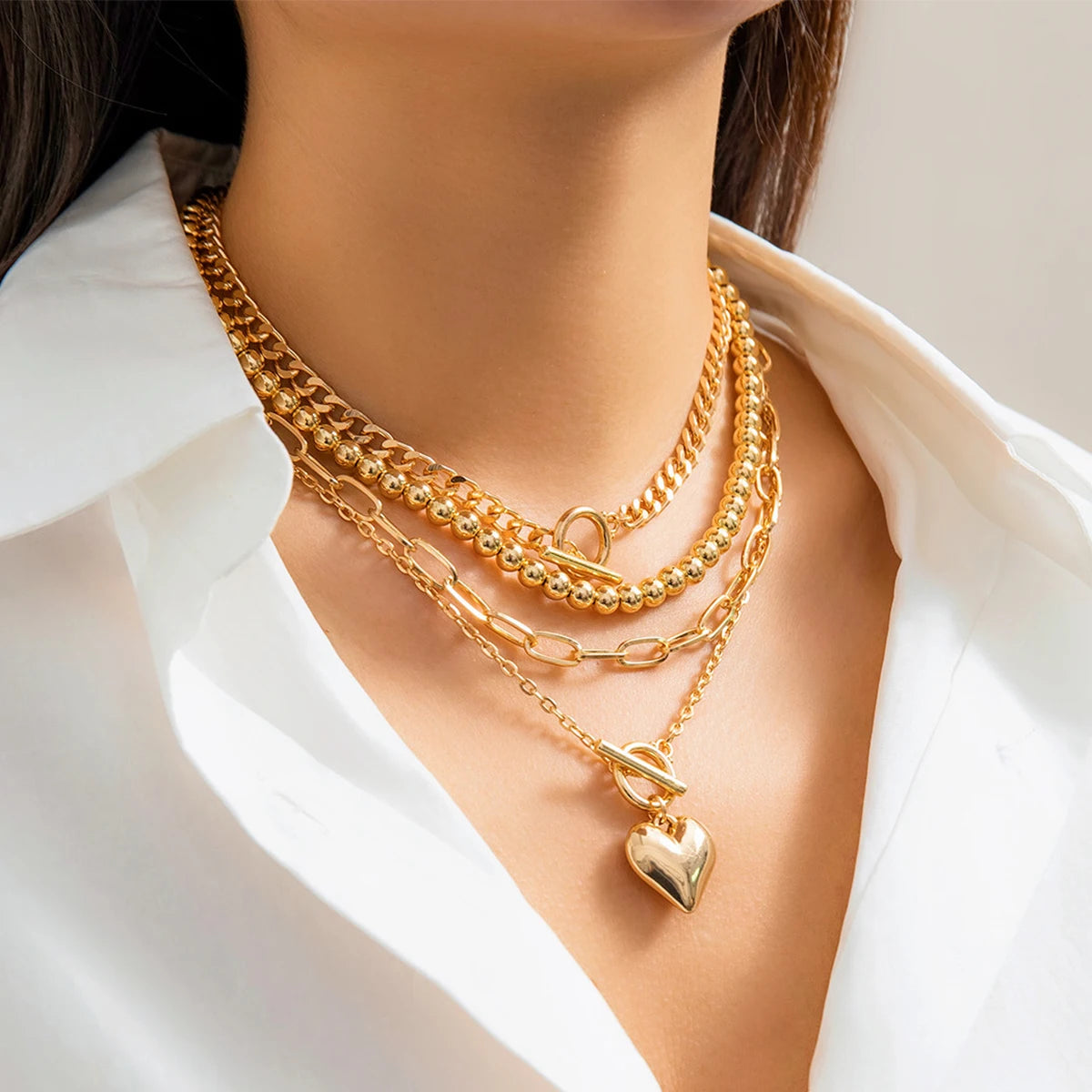 4Pcs/Set Punk Collier Doré et Argenté Inoxydable ⟢