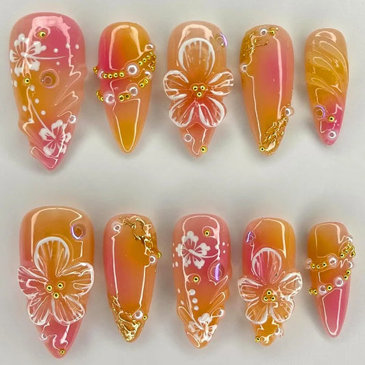 24pcs Faux Ongles 3D Fleurs et Autres Design (Modèle Normal/Modèle Fais Main)