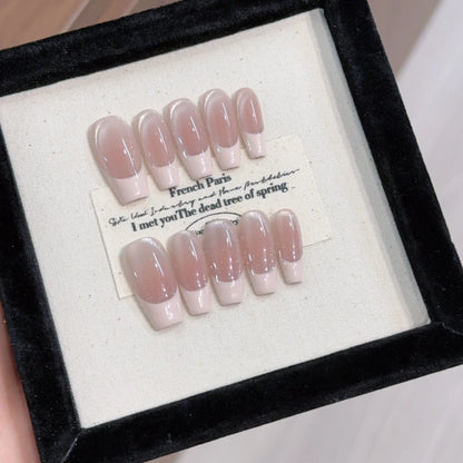 10pcs Faux Ongles French Glossy Réutilisables ⋆✴︎