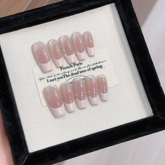 10pcs Faux Ongles French Glossy Réutilisables ⋆✴︎