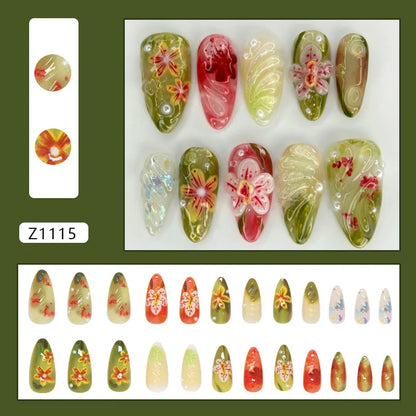 24pcs Faux Ongles 3D Fleurs et Autres Design (Modèle Normal/Modèle Fais Main)