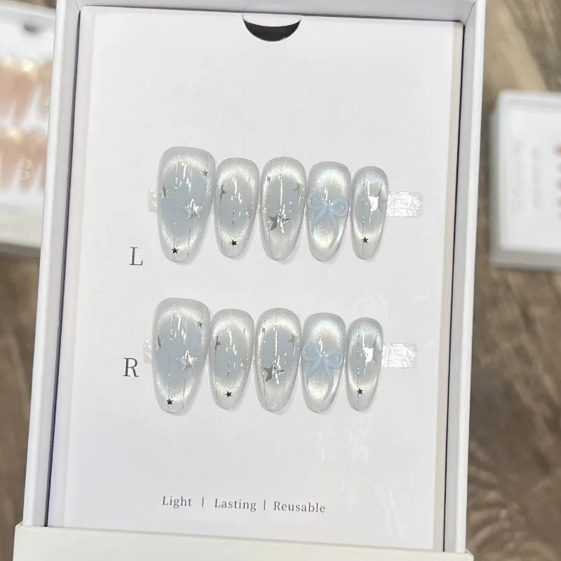 10pc Cat Eye Almond Haute Qualité Faux Ongles Réutilisable  ─ .✦