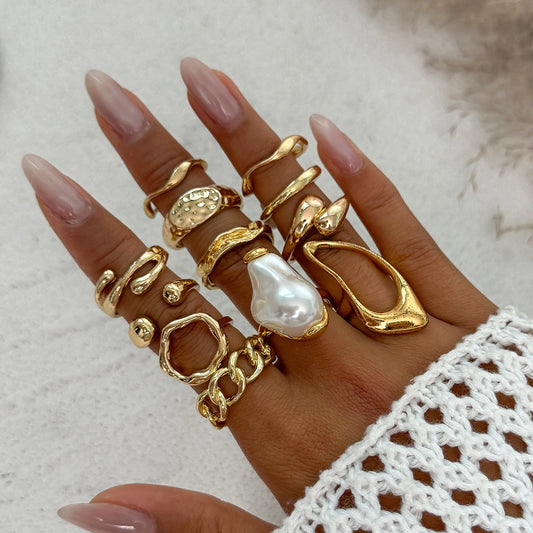 12Pcs/Set Vintage Imitation Perle Bagues ─ .✦