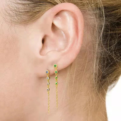 925 Sterling Zircon Geometric Boucles d'Oreilles Pendantes