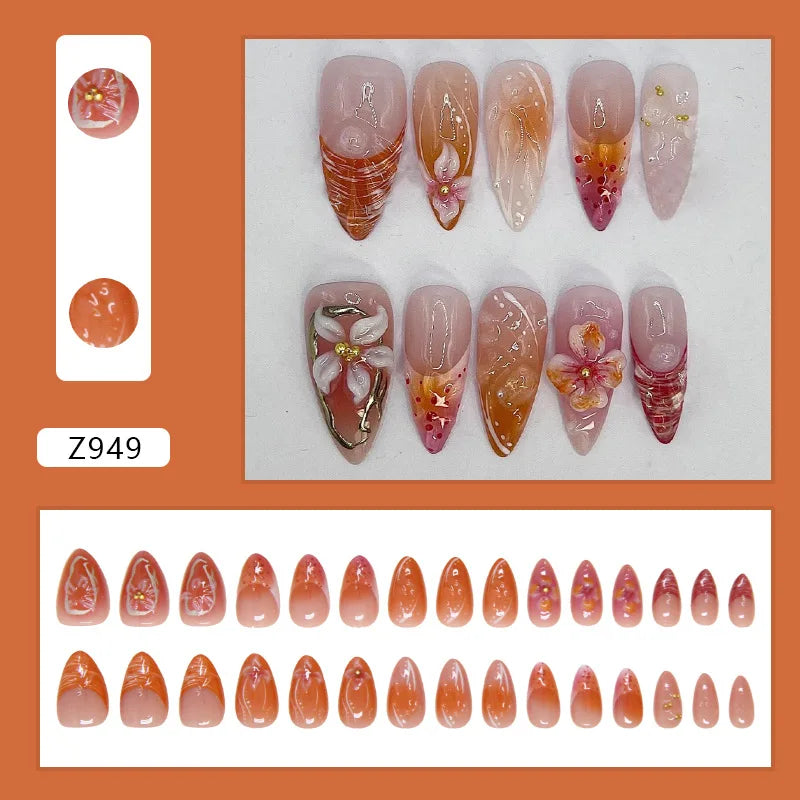 24pcs Faux Ongles 3D Fleurs et Autres Design (Modèle Normal/Modèle Fais Main)