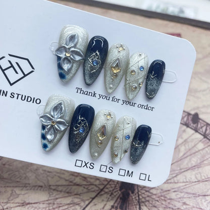 10PCS Fait Main Faux Ongles Réutilisables Fleury ⋆˚✿