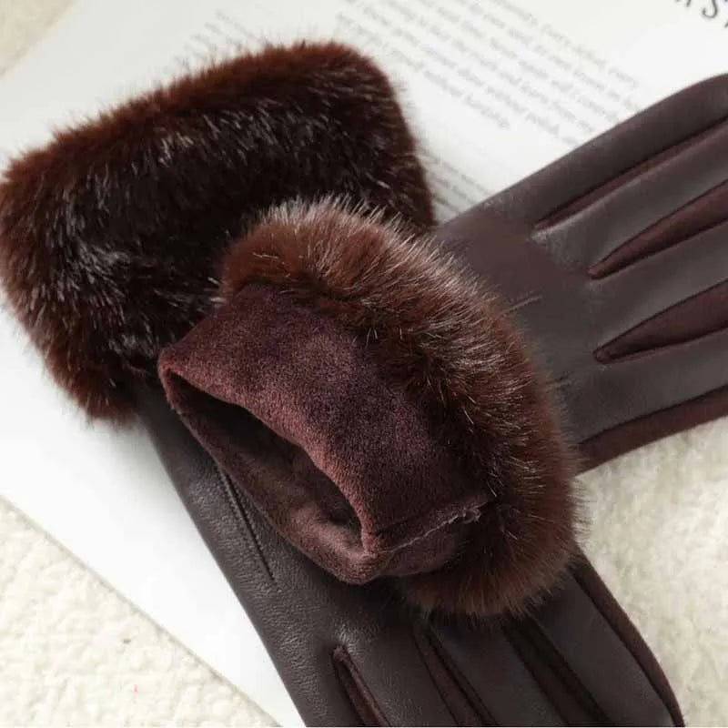 Hiver Luxury Faux Cuir/Fausse Fourrure Gants ⟢