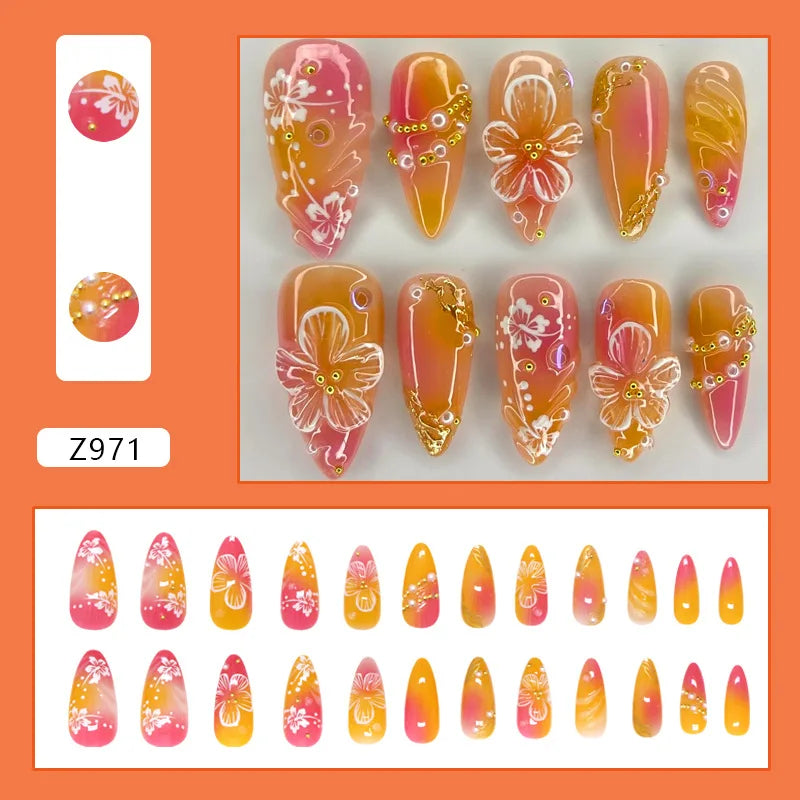 24pcs Faux Ongles 3D Fleurs et Autres Design (Modèle Normal/Modèle Fais Main)